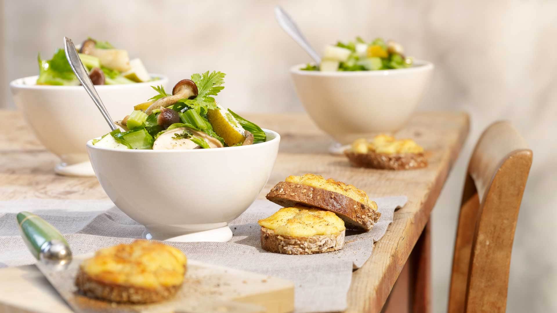 Autumnal mushroom salad with cheese toast - Emmentaler AOP Switzerland