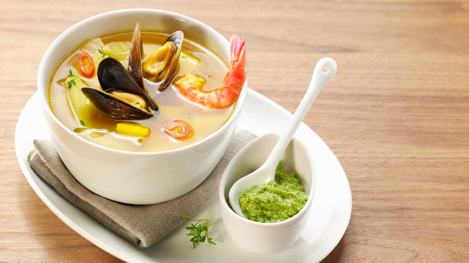 Neptune stew with cress pesto - Emmentaler AOP Switzerland