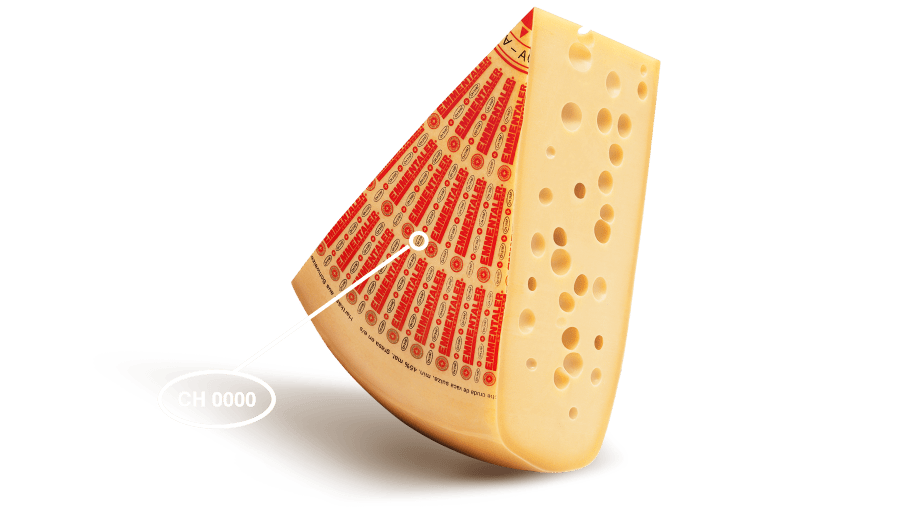 Käse Stück mit Einzeichnung, wo die Käsereinummer zu finden ist.